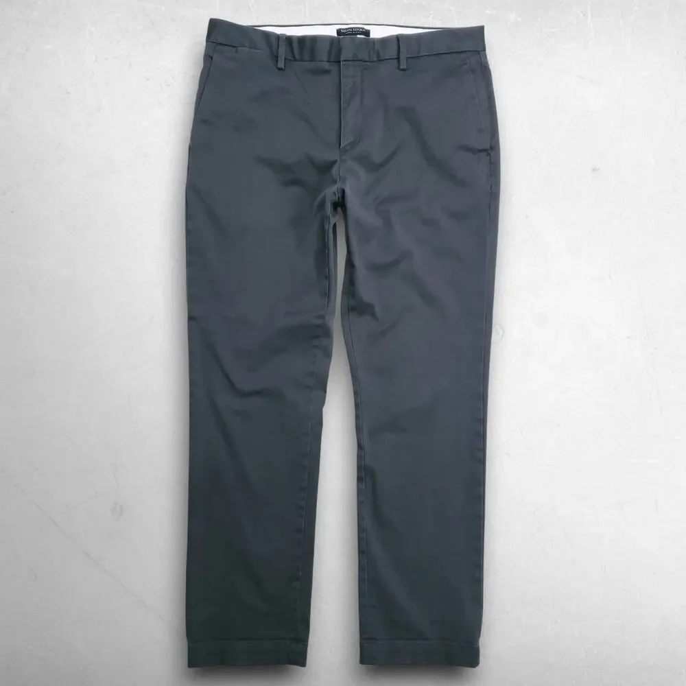 Banana Republic Aiden Slim Fit Chino Pants Stretch Men 35 Dark Green Preppy